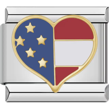 American flag heart patriotic Italian charm bracelet link