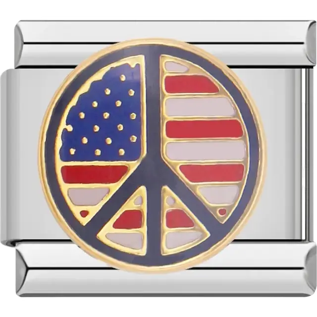 Peace symbol with American flag colors Italian charm bracelet link