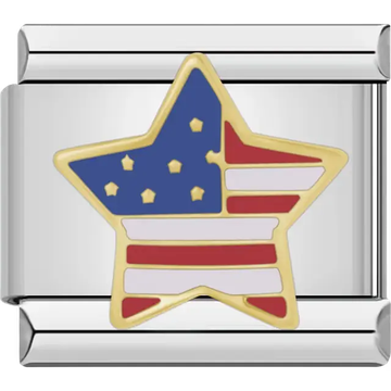 Gold American flag star patriotic Italian charm bracelet link