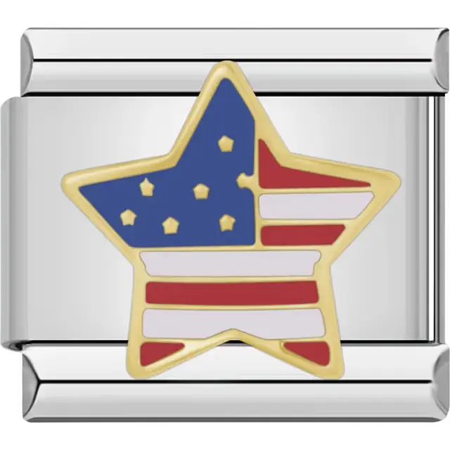 Gold American flag star patriotic Italian charm bracelet link