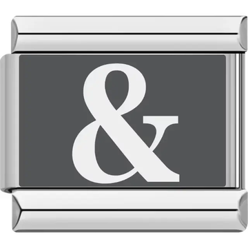 Gray background with white ampersand "&" Italian charm bracelet link