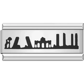 Black silhouette of ancient landmarks with iconic architectural details Italian charm bracelet link