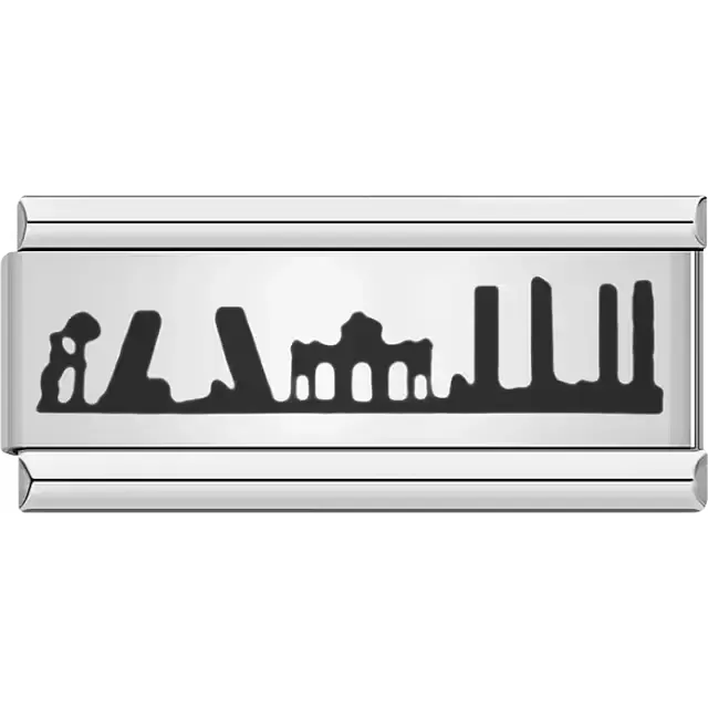 Black silhouette of ancient landmarks with iconic architectural details Italian charm bracelet link