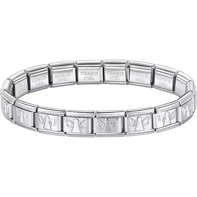 Angels charms composing stainless steel Italian bracelet