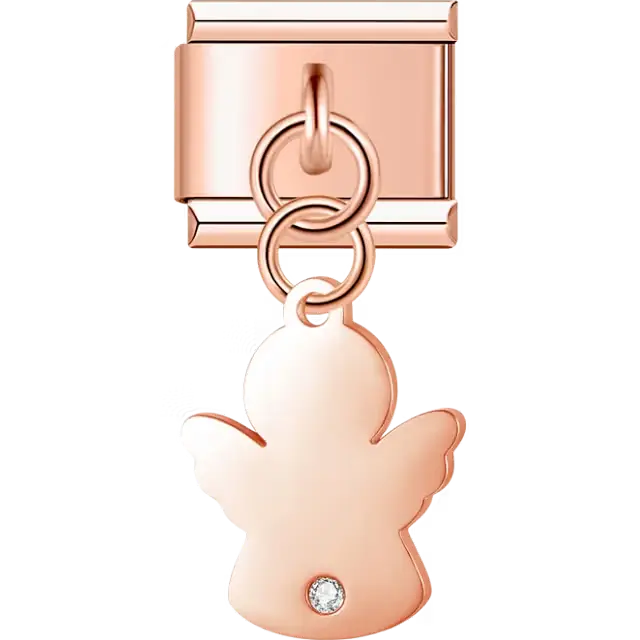 Angel silhouette with crystal accent dangle Italian charm bracelet link