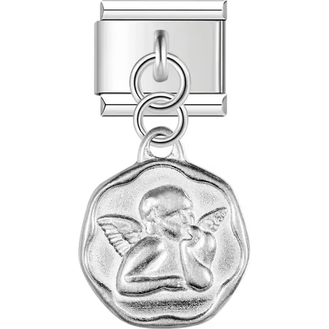 Silver cherub angel dangle pendant Italian charm bracelet link