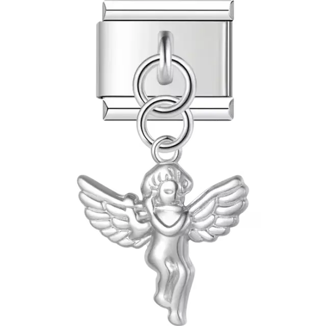 Detailed angel with wings dangle Italian charm bracelet link