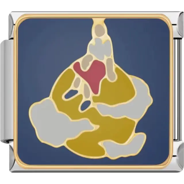 Gold angel sitting on a cloud with a red heart and blue background Italian charm bracelet link