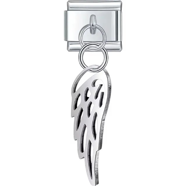 Silver angel wing cutout design dangle Italian charm bracelet link