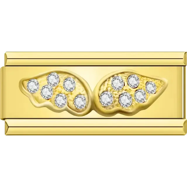 Angel wings design with crystal accents Italian charm bracelet link