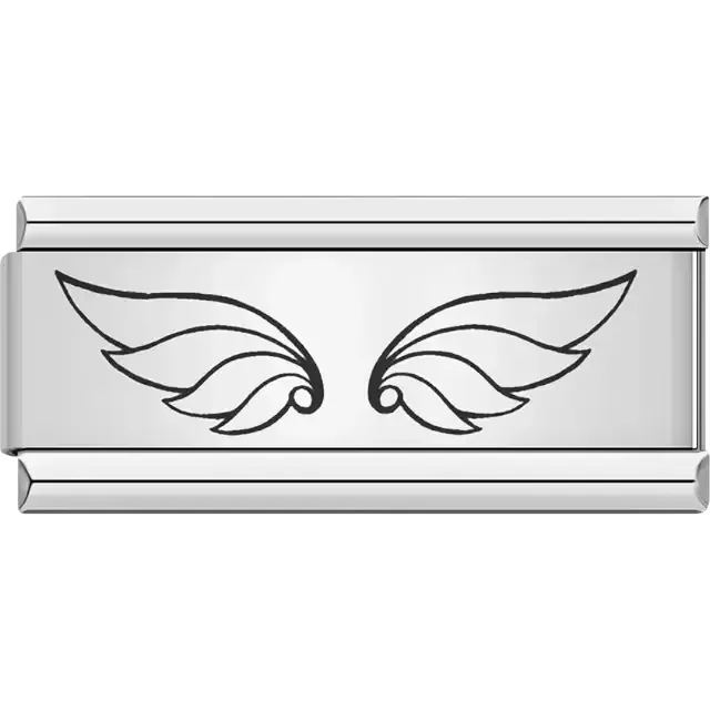 Simple black outline of two angel wings Italian charm bracelet link