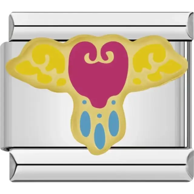 Pink heart with yellow angel wings and blue drops Italian charm bracelet link