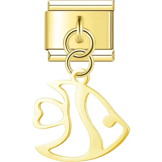 Angelfish cutout design dangling Italian charm bracelet link