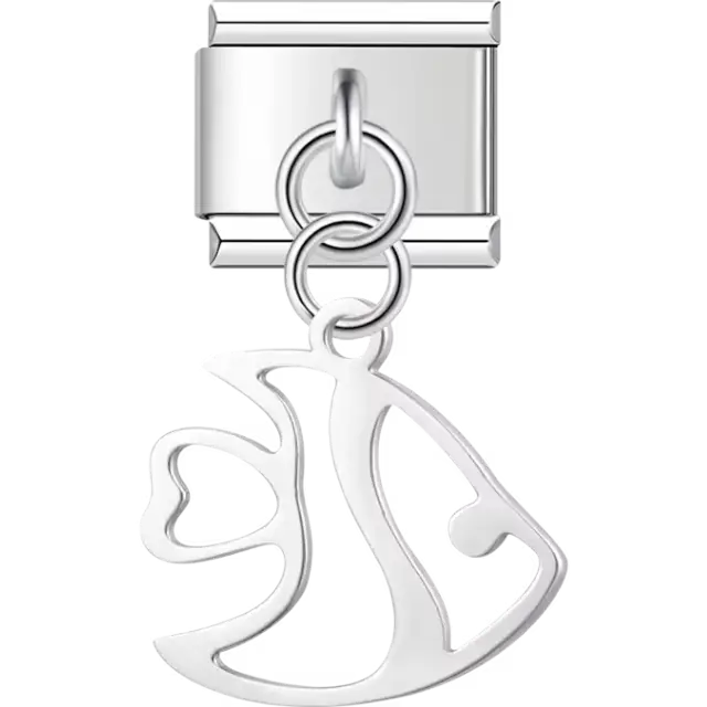 Angelfish cutout design dangling Italian charm bracelet link