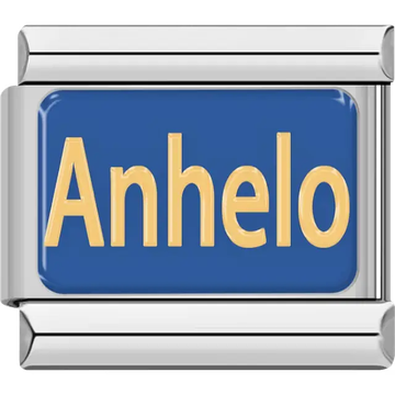 Blue "Anhelo" script Italian charm bracelet link
