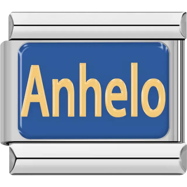 Blue "Anhelo" script Italian charm bracelet link