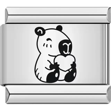 Black and white animal holding a heart Italian charm bracelet link