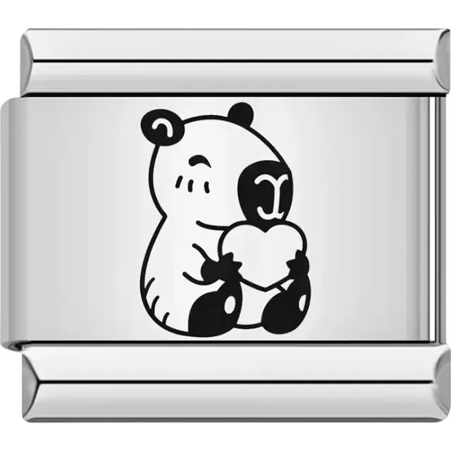 Black and white animal holding a heart Italian charm bracelet link