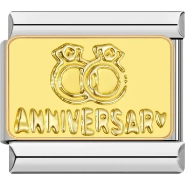 Gold rings with “Anniversary” text Italian charm bracelet link