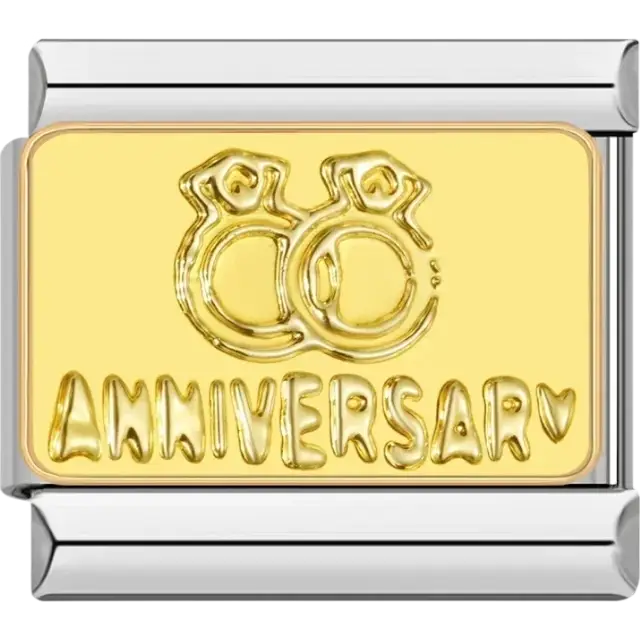 Gold rings with “Anniversary” text Italian charm bracelet link