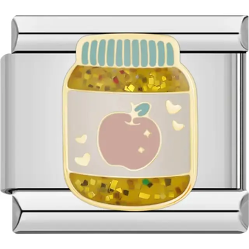 Yellow glitter apple jam jar design with soft pastel accents Italian charm bracelet link