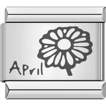 Daisy flower with "April" text detail Italian charm bracelet link