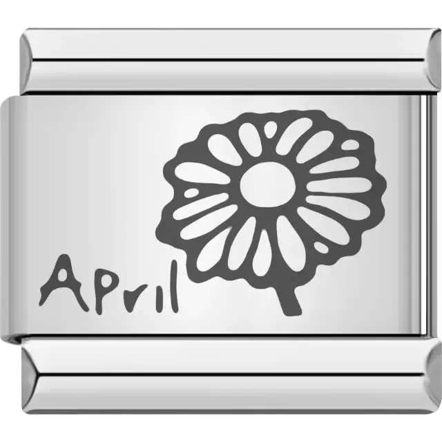 Daisy flower with "April" text detail Italian charm bracelet link