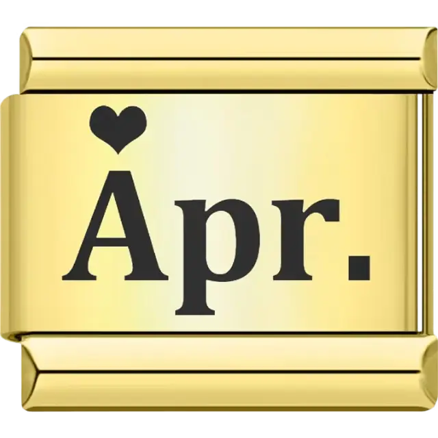 Black "Apr" text with a black heart Italian charm bracelet link