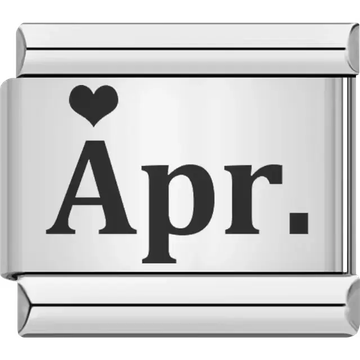 Black "Apr" text with a black heart Italian charm bracelet link