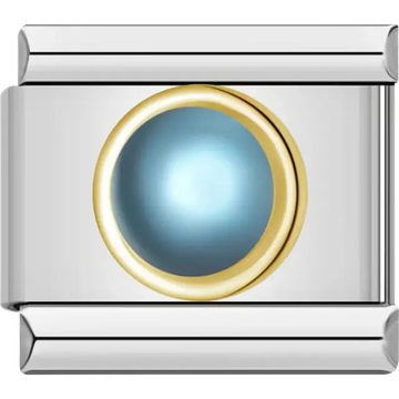 Aqua cabochon gemstone with gold border Italian charm bracelet link