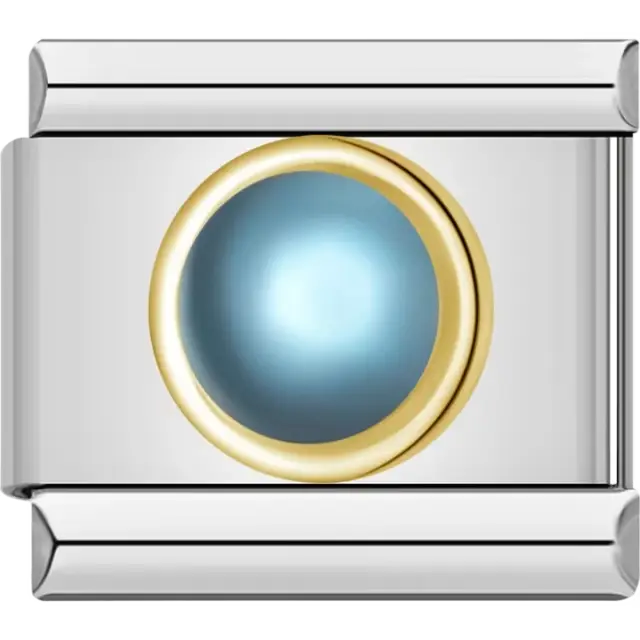 Aqua cabochon gemstone with gold border Italian charm bracelet link