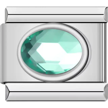 Faceted oval aqua crystal gemstone Italian charm bracelet link