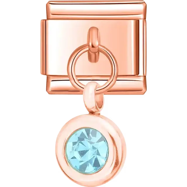 Aqua round crystal dangle Italian charm bracelet link