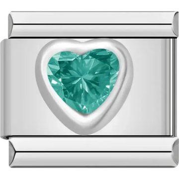 Green heart crystal Italian charm bracelet link