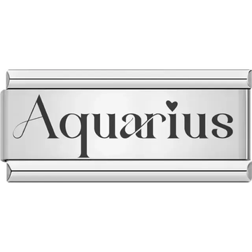 "Aquarius" text with heart accents Italian charm bracelet link