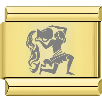 Gold Aquarius zodiac symbol with water bearer design Italian charm bracelet link