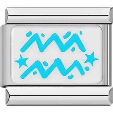 Blue Aquarius astrological symbol with stars Italian charm bracelet link