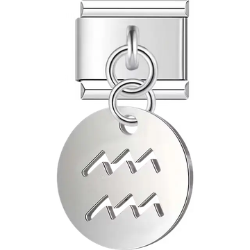 Round dangle with Aquarius zodiac symbol Italian charm bracelet link