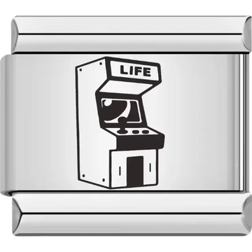 Black arcade machine with "LIFE" text on the top panel Italian charm bracelet link