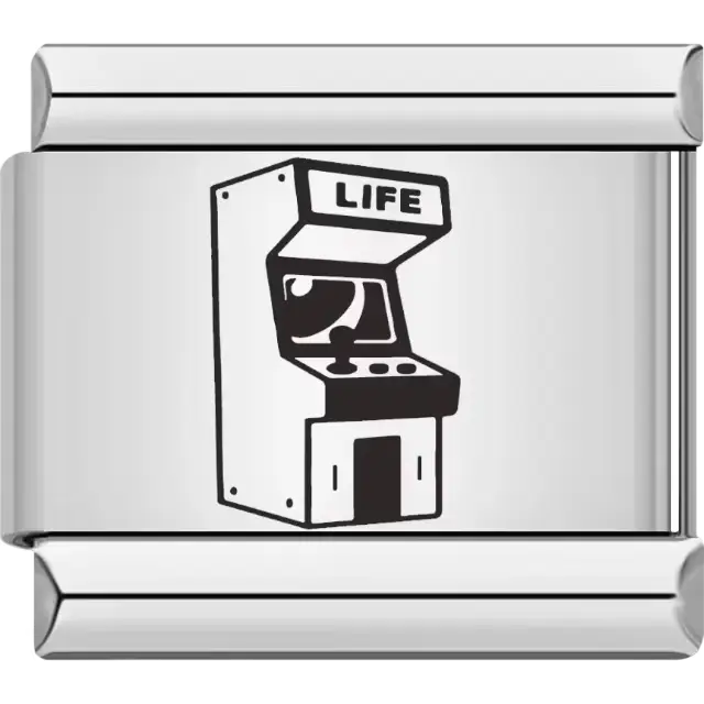 Black arcade machine with "LIFE" text on the top panel Italian charm bracelet link