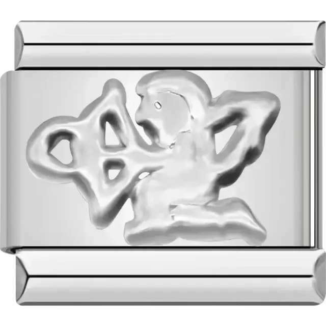 Angel design with embossed details Italian charm bracelet link