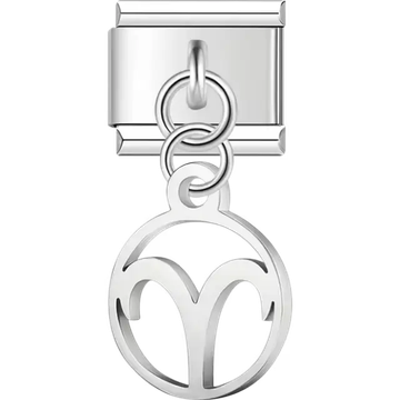 Aries zodiac symbol on a circular dangle Italian charm bracelet link