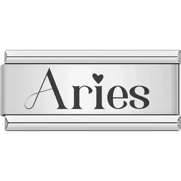 "Aries" text with heart accents Italian charm bracelet link