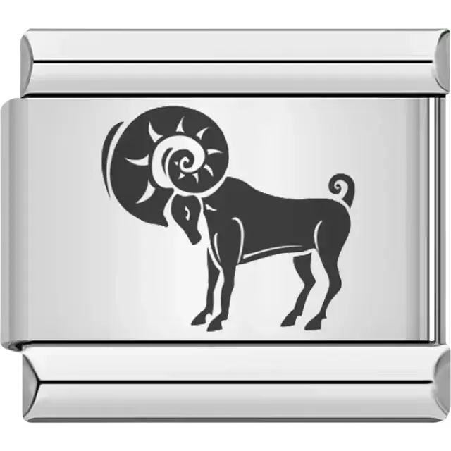 Gold Aries zodiac symbol with ram design Italian charm bracelet link