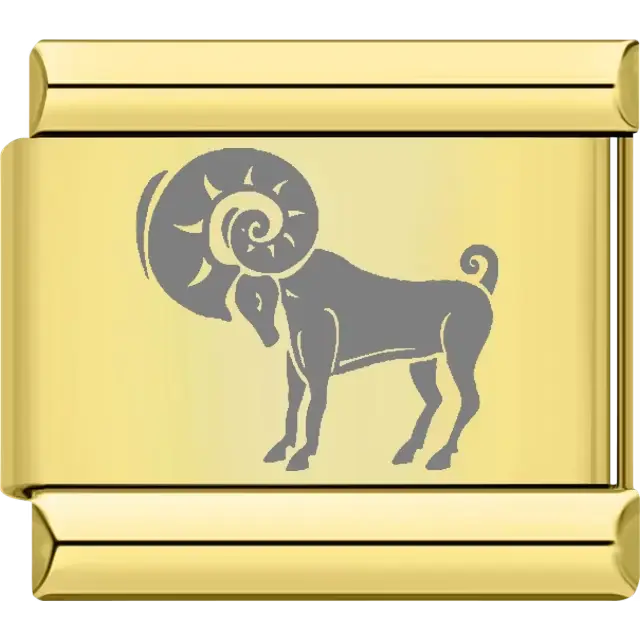 Gold Aries zodiac symbol with ram design Italian charm bracelet link