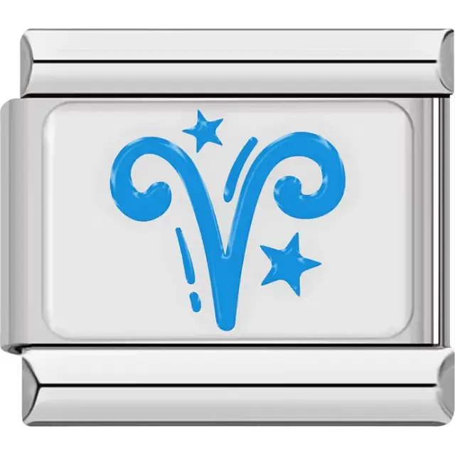 Blue Aries astrological symbol with stars Italian charm bracelet link