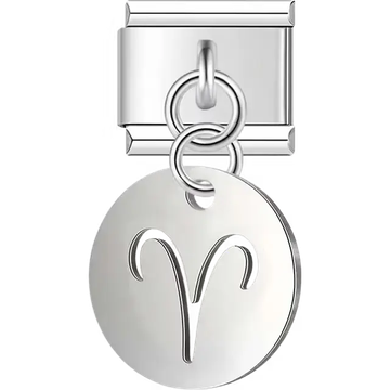 Round dangle with Aries zodiac symbol Italian charm bracelet link
