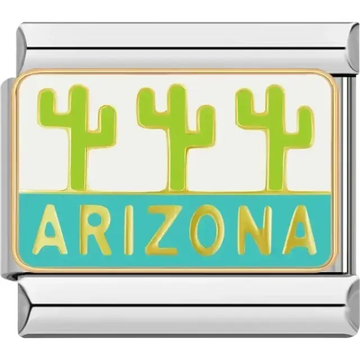 Three green cacti with "ARIZONA" text on a turquoise background Italian charm bracelet link