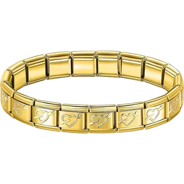 Stainless steel bracelet with engraved arrow heart pattern Italian charm bracelet
