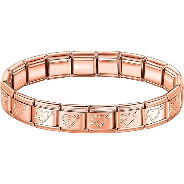 Stainless steel bracelet with engraved arrow heart pattern Italian charm bracelet